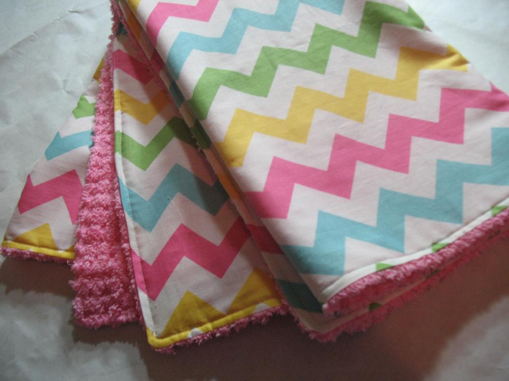 Baby Blanket Chevron Stripes Girl Pink Chenille
